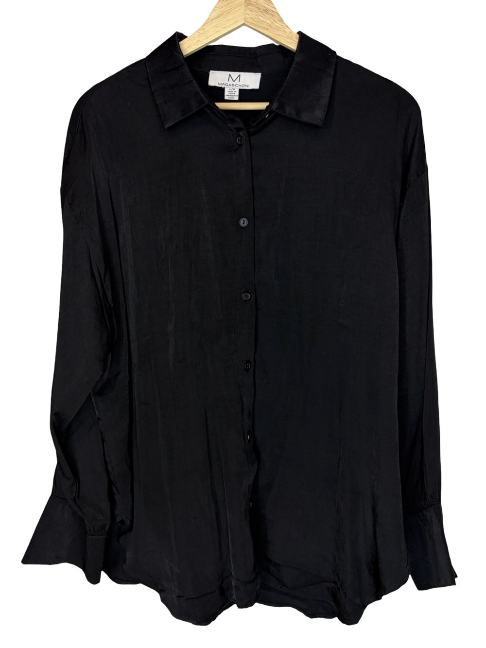 MAGASCHONI Black Rayon-Blend LONG SLEEVE BUTTON UP WOMENS Blouse